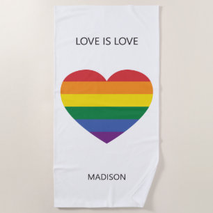Custom Name Rainbow Heart Beach Towel