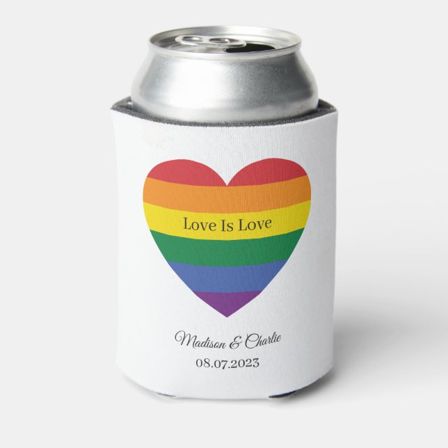 Custom Name Rainbow Heart Can Cooler (Can Back)