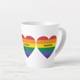 Custom Name Rainbow Heart Latte Mug