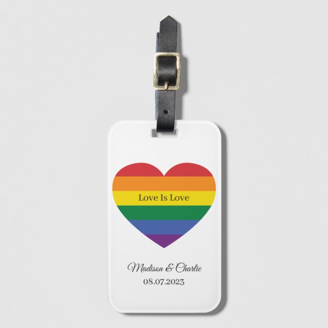 Custom Name Rainbow Heart Luggage Tag (Front Vertical)