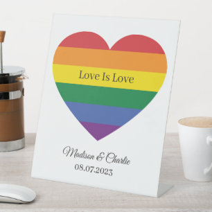 Custom Name Rainbow Heart Pedestal Sign