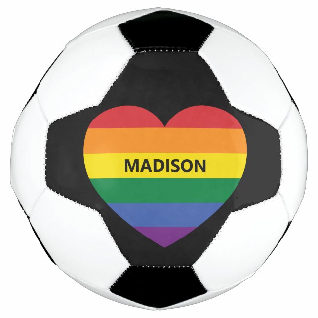 Custom Name Rainbow Heart Soccer Ball (Front)