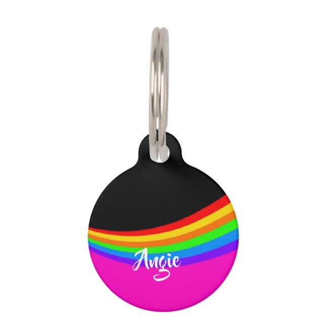 Custom name rainbow patterned pet tag (Front)