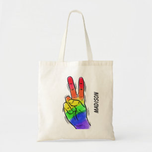 Custom name Rainbow Peace tote bags