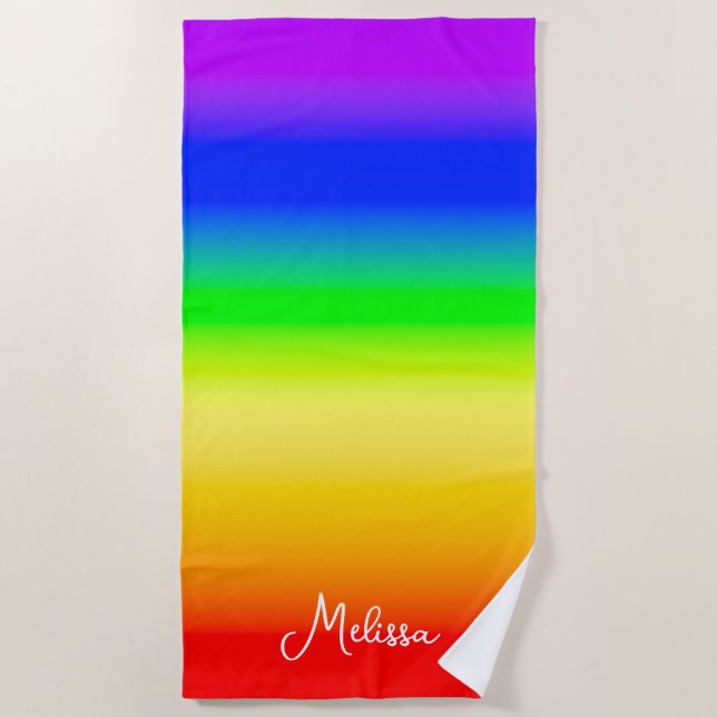 Custom Name Rainbow Pride Colourful Beach Towel (Front)
