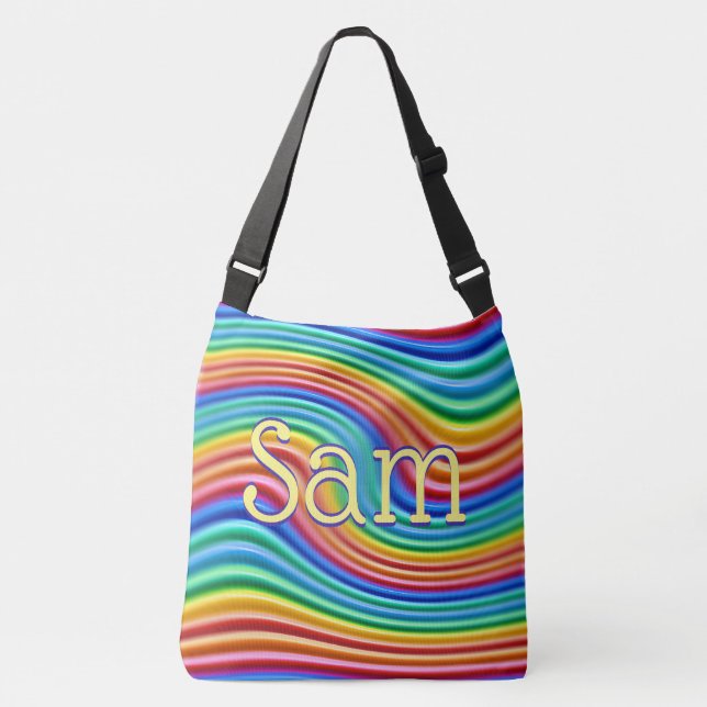 Custom name Rainbow Pride cross body Tote Bag. (Front)