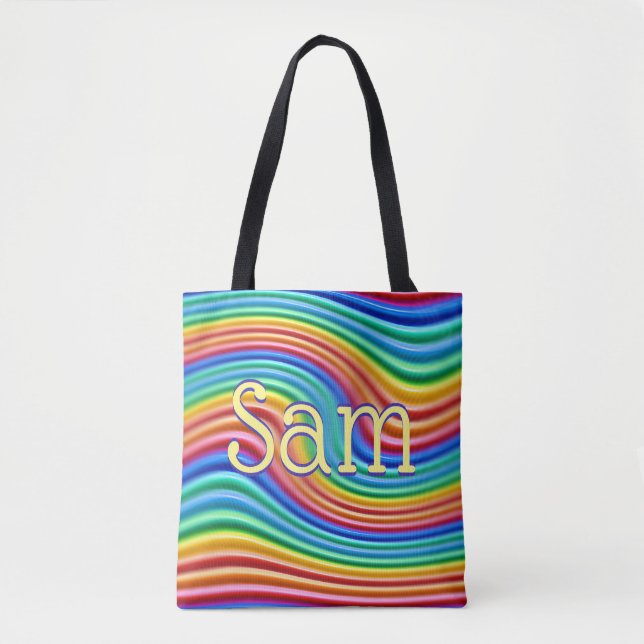 Custom name Rainbow Pride Tote Bag. (Front)