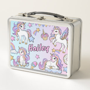 Custom Name Rainbow Unicorn Back to School  Metal Lunch Box