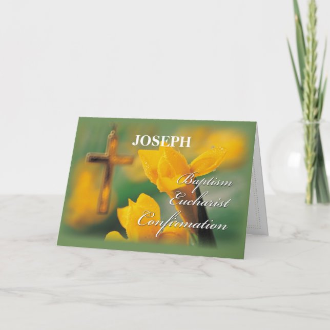 Custom Name RCIA Cross Crocus Congratulations Card (Front)