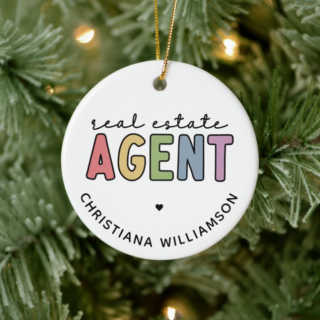 Custom Name Real Estate Agent | Realtor Gifts Ceramic Ornament (Tree)