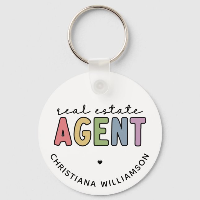 Custom Name Real Estate Agent | Realtor Gifts Key Ring (Front)