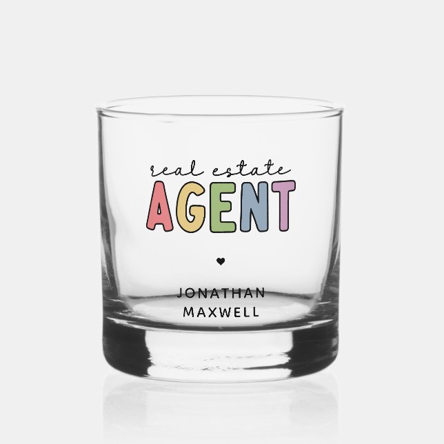Custom Name Real Estate Agent | Realtor Gifts Whiskey Glass (Front)