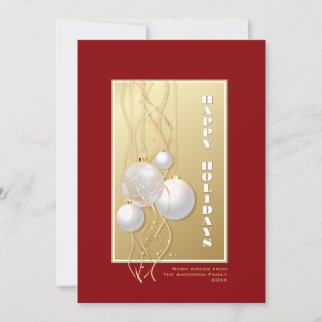 Custom Name Red and Gold Holiday Greeting Card (Front)