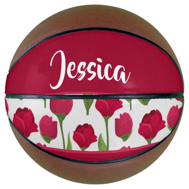 Custom name red and pink roses basketball (Front)