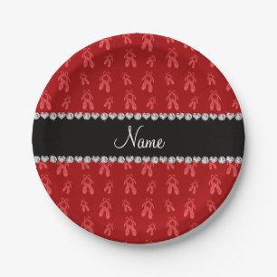 Custom name red ballet shoes paper plate