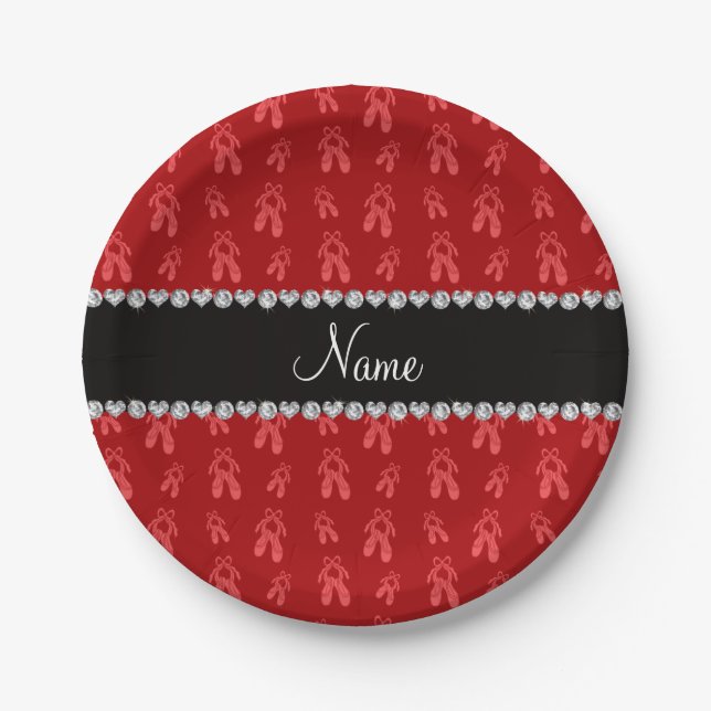 Custom name red ballet shoes paper plate (Front)