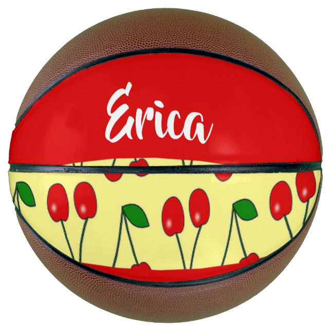 Custom name red cherries on yellow basketball (Front)