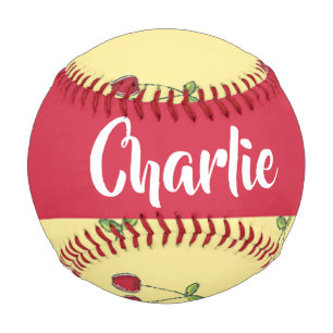 Custom name red cherries pattern baseball