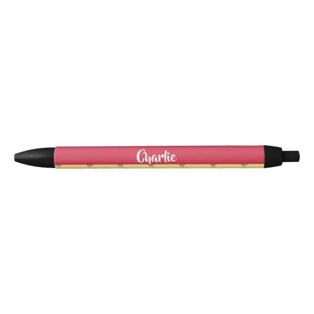 Custom name red cherries pattern black ink pen (Front)