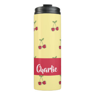 Custom name red cherries pattern thermal tumbler