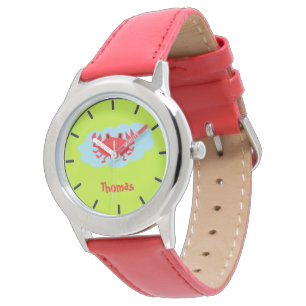 Custom name red crab on blue and green watch
