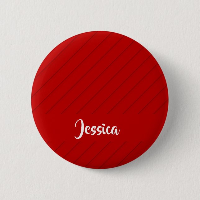 Custom name red diagonal plastic textured 6 cm round badge (Front)