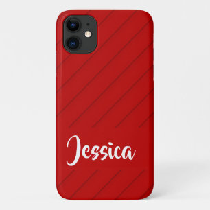 Custom name red diagonal plastic textured iPhone 11 case