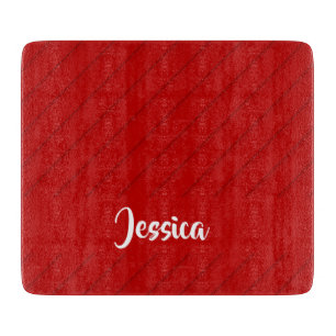 Custom name red diagonal plastic textured cutting board