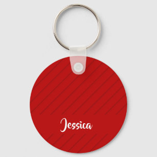 Custom name red diagonal plastic textured key ring