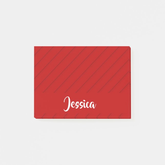 Custom name red diagonal plastic textured post-it notes (Front)