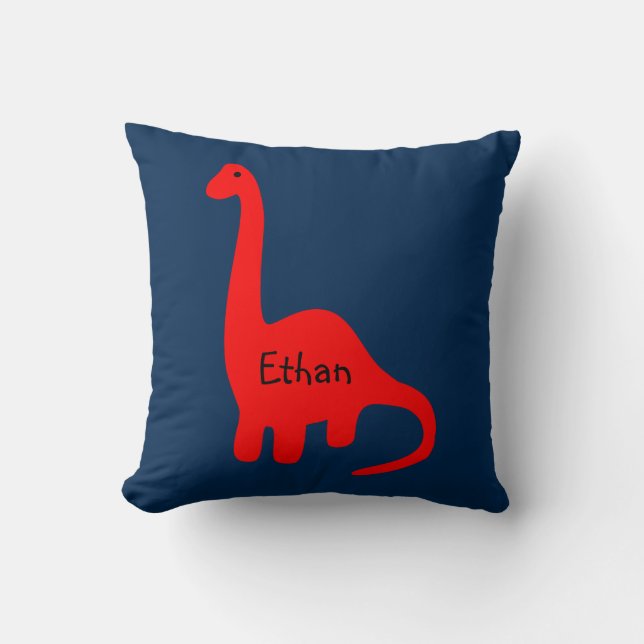 Custom Name "Red Dinosaur" Pillow (Front)
