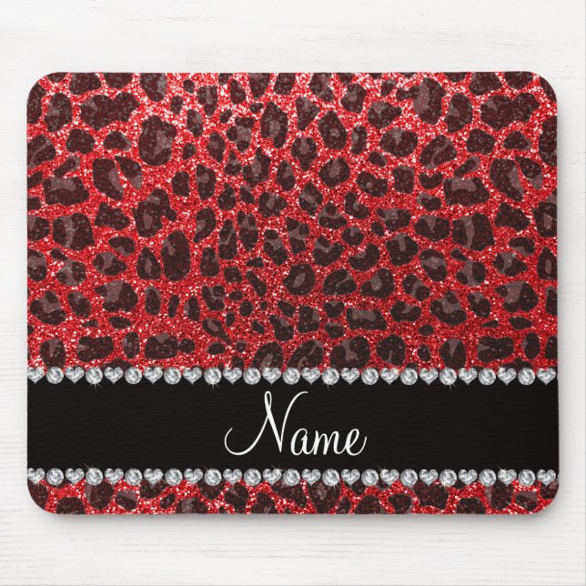 Custom name red glitter leopard spots mouse pad (Front)