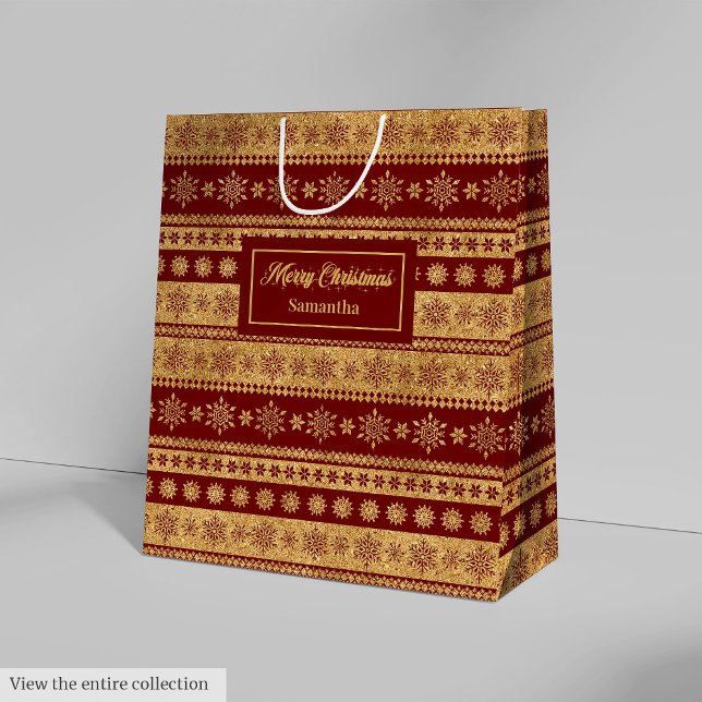 Custom Name Red Gold Christmas Paper Gift Bag (Custom Name Red Gold Christmas Paper Gift Bag)