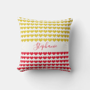 Custom Name Red Gold Glittery Hearts Gift Favour Cushion