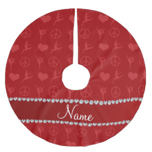 Custom name red gymnastics hearts peace sign brushed polyester tree skirt
