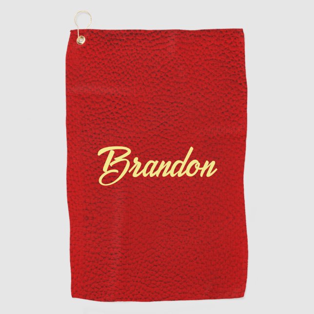 Custom name red leather golf towel (Front)