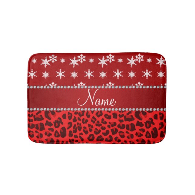 Custom name red leopard red snowflakes red stripe bath mat (Front)
