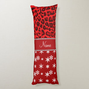 Custom name red leopard red snowflakes red stripe body cushion