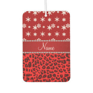 Custom name red leopard red snowflakes red stripe car air freshener
