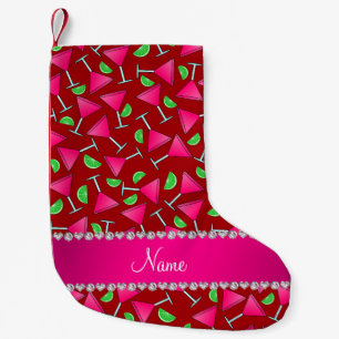Custom name red pink cosmos limes small christmas stocking