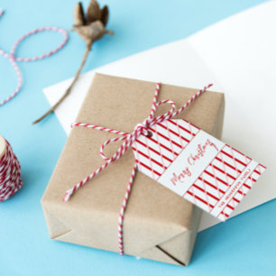 Custom Name   Red & Pink Stripes   Merry Christmas Gift Tags