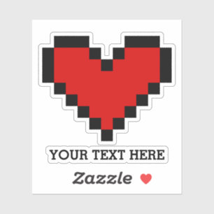Custom name red pixel heart laptop decal sticker