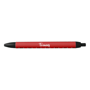 Custom name red plaid pattern black ink pen