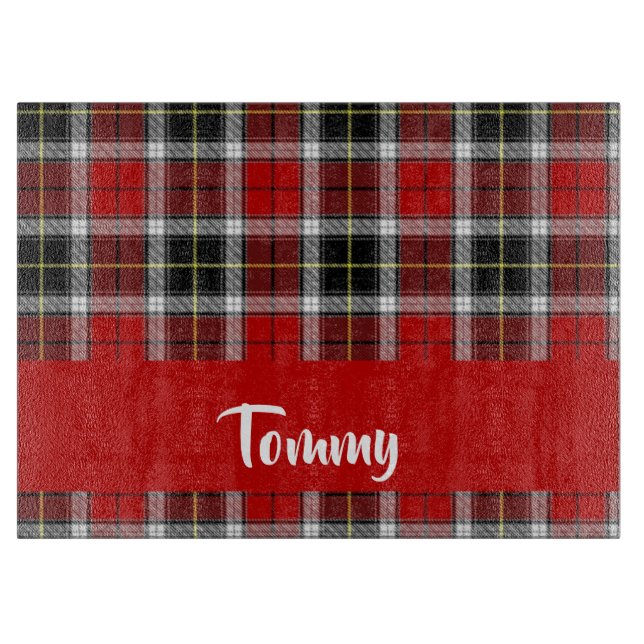Custom name red plaid pattern cutting board (Front)