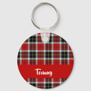 Custom name red plaid pattern key ring