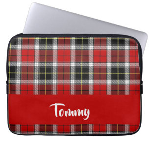 Custom name red plaid pattern laptop sleeve