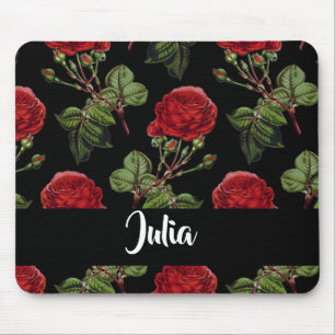 Custom name red roses mouse pad