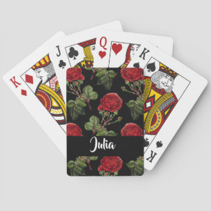 Custom name red roses playing cards