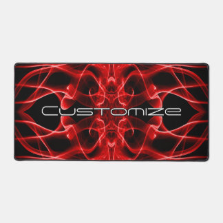 Custom Name Red Smoke Symmetrical Black Desk Mat