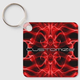 Custom Name Red Smoke Symmetrical Black Key Ring